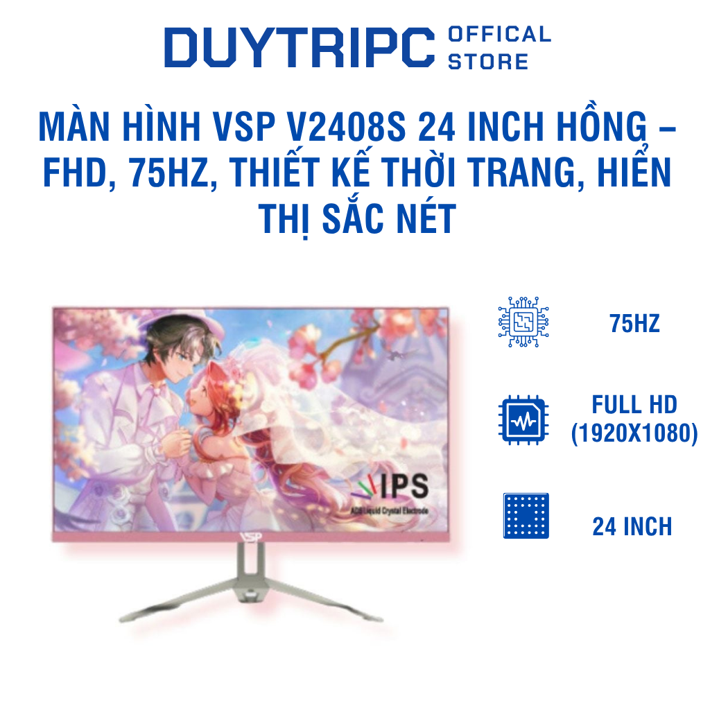 Màn hình VSP V2408S 24 inch Hồng – FHD, 75Hz, thiết kế thời trang, hiển thị sắc nét